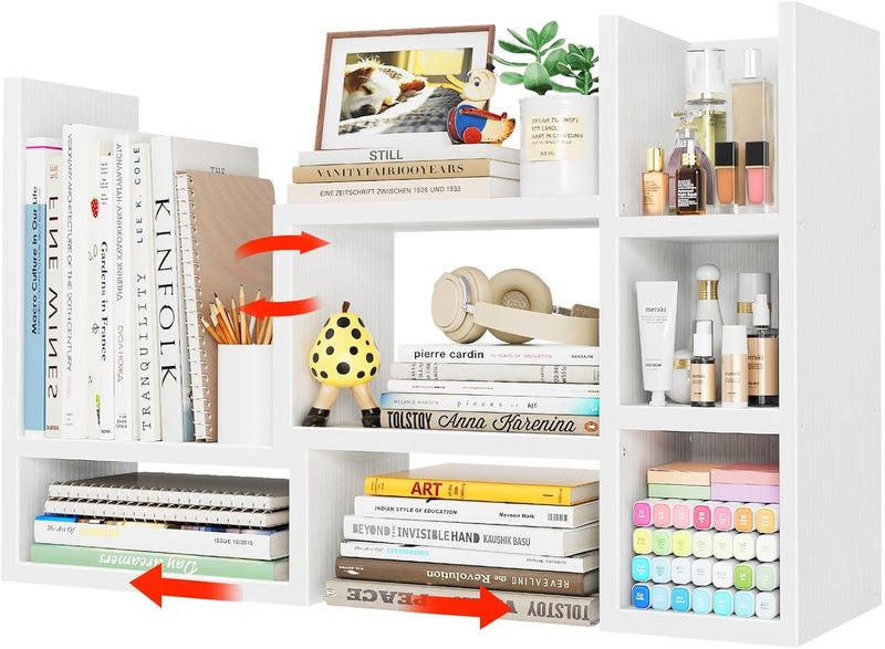 NUTIKAS Desk Shelves Desktop Orgnizer Shlef - White Office Organization for Top of Desk Organizers and Accessories Corner Bookshelf Table Top Shelving Small Hutch Decorations for Women Office - Image 1